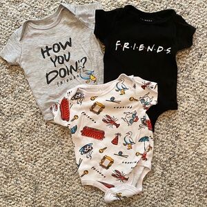 FRIENDS Baby Bodysuit Trio - Black, Gray, Cream